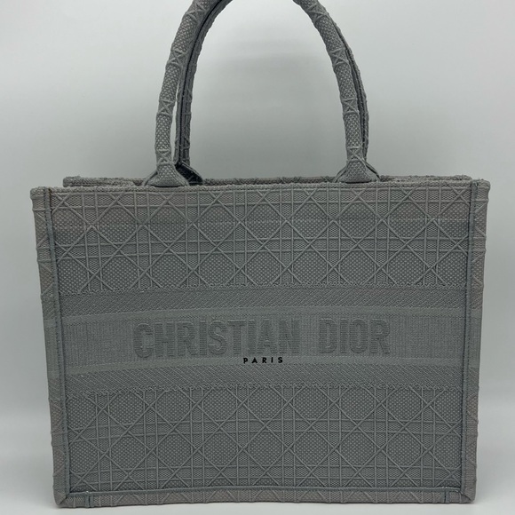 Authentic NEW Dior Embroidered Cannage canvas grey medium book tote - Picture 3 of 16